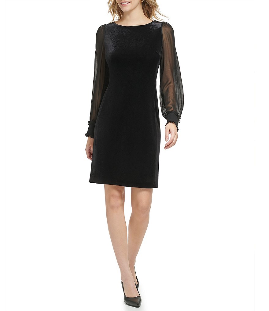 Karl Lagerfeld Paris Velvet Boat Neck Long Sleeve Sheath Dress | Dillard's