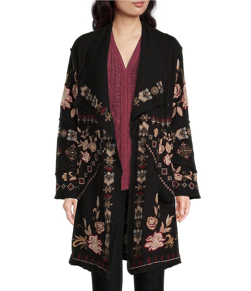 Karyn Seo Embroidered Floral Print Long Sleeve Open Front Cardigan ...