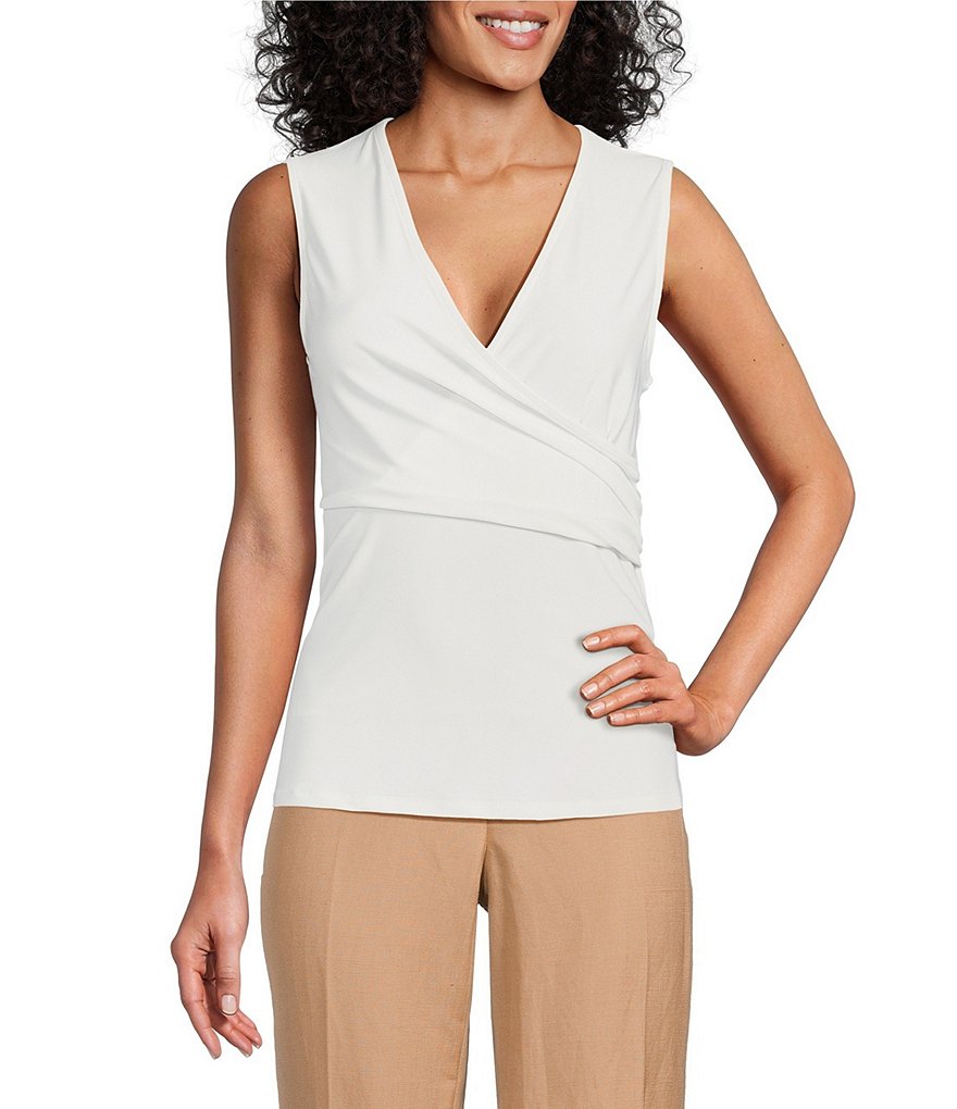 Kasper ITY Knit V-Neck Sleeveless Faux Wrap Top | Dillard's