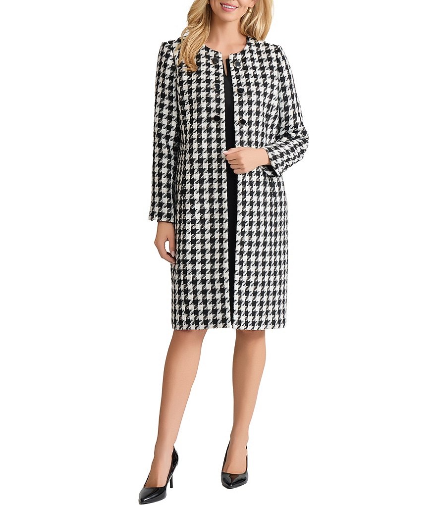 Kasper Long Houndstooth Print Pocketed Jacket | Dillard's