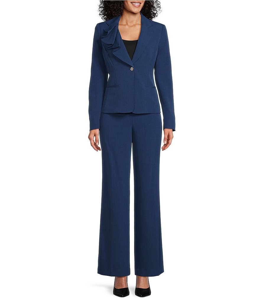 Pant Suit Women's Two Piece Lapels Suit Set Office Business Long Sleeve  Formal Jacket Pant Suit Slim Wide Leg, Blue, Small : : Clothing,  Shoes & Accessories