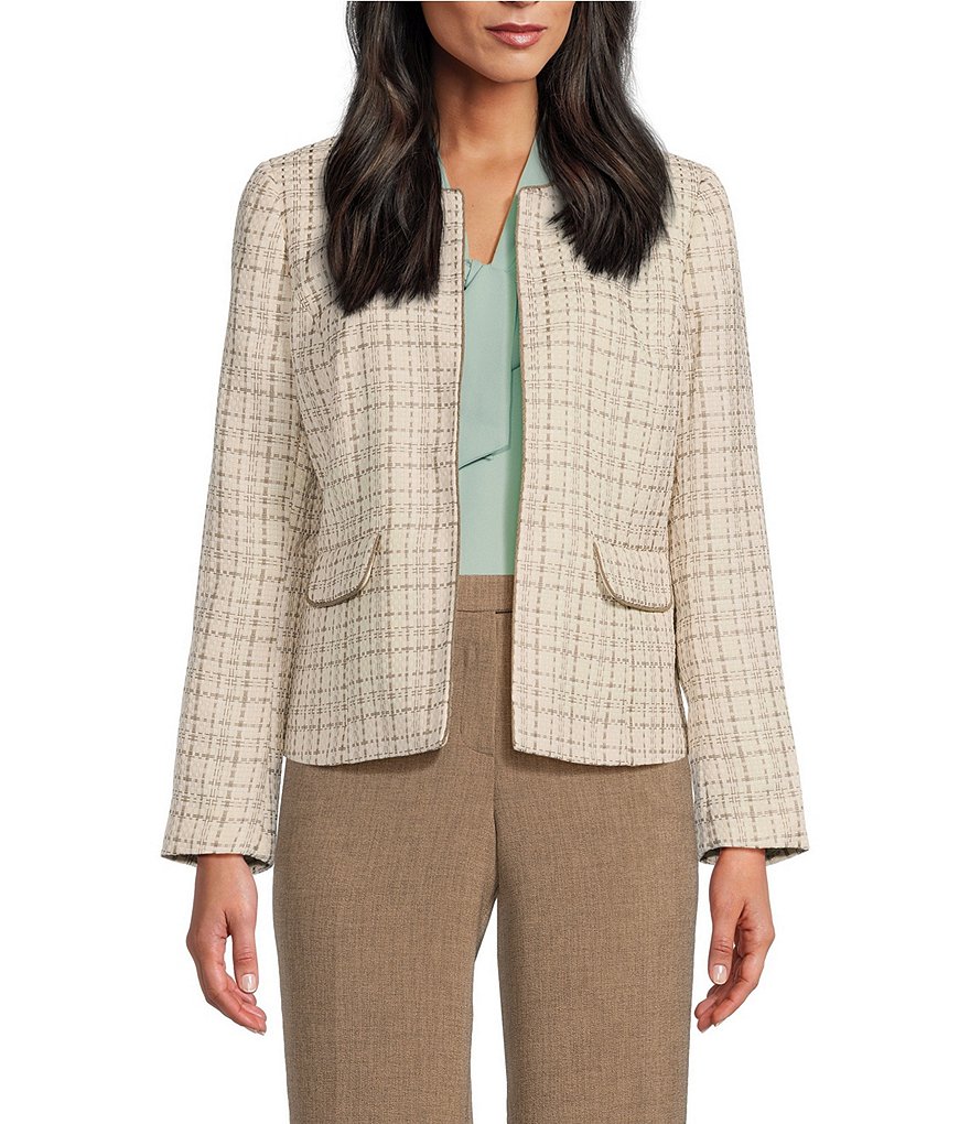 Kasper Plaid Tweed Long Sleeve Cardigan Jacket | Dillard's Kasper Plaid Tweed Long Sleeve Cardigan Jacket | Dillard's
