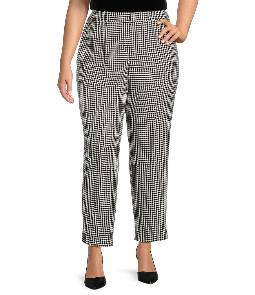 Kasper Plus Size Houndstooth Flat Front Slim Fit Coordinating Fly Front