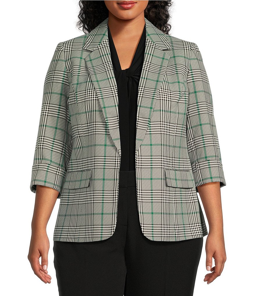 Kasper Petite Plaid Open-Front Flap-Pocket Blazer - Macy's