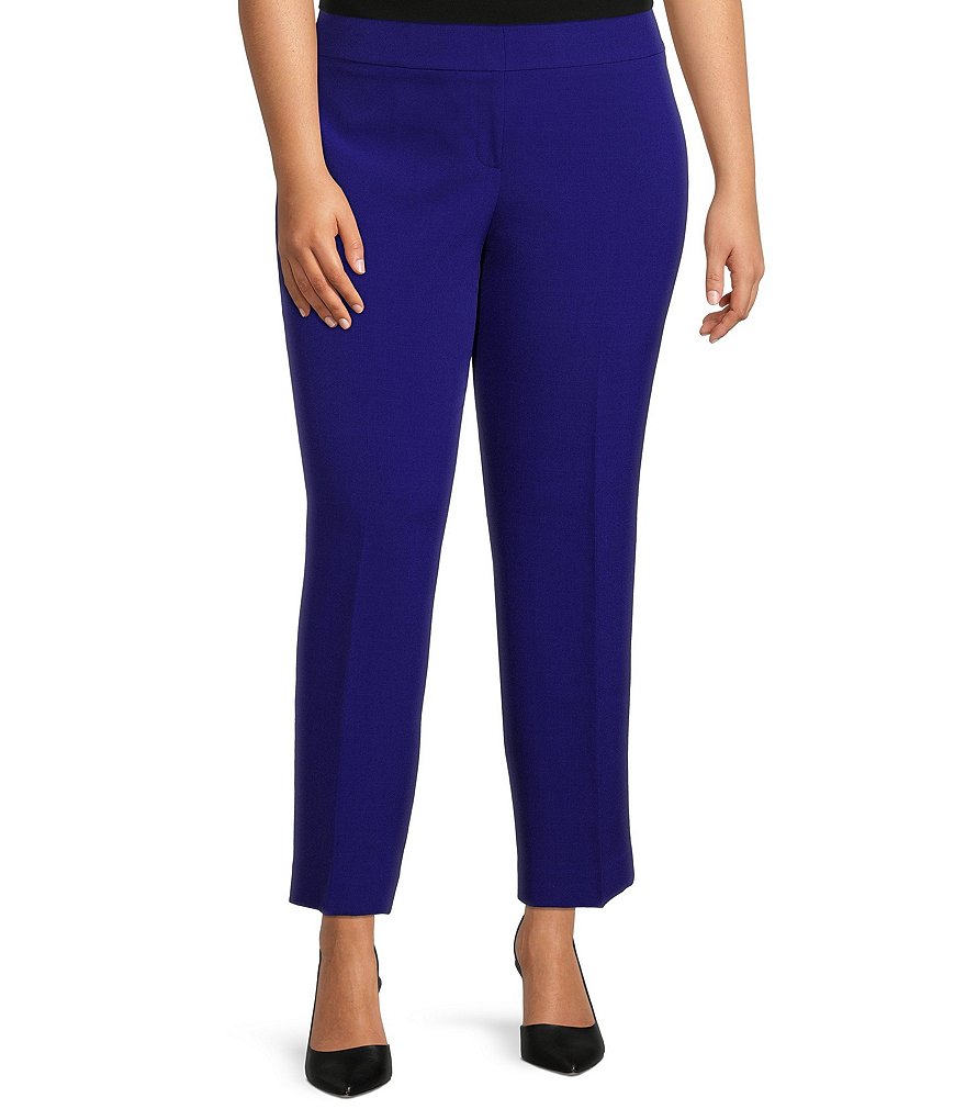 Kasper Plus Size Stretch Crepe Unlined Slim Flat Front Pocketed Pants ...