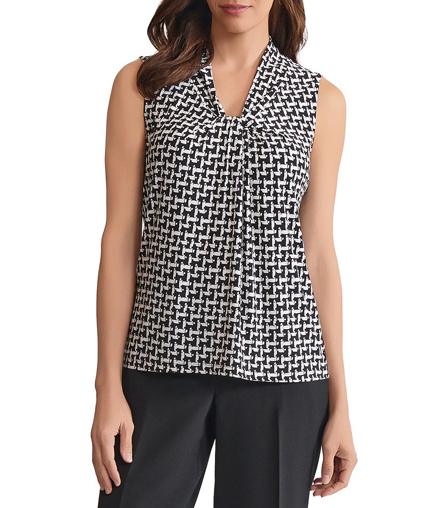 Kasper Sleeveless Knot Front Sleeveless Printed Jersey Knit Blouse