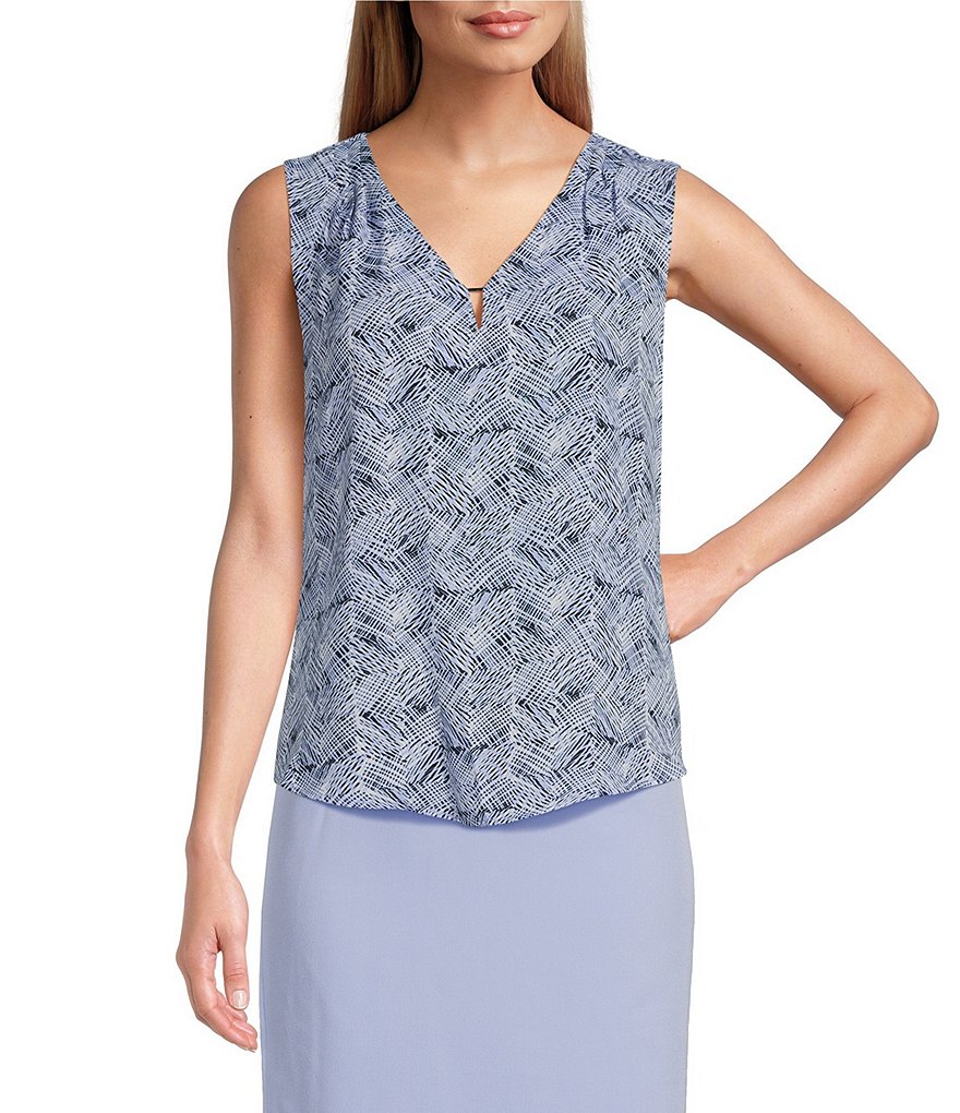 Kasper Woven Abstract Print Keyhole V-Neck Sleeveless Cami Top | Dillard's