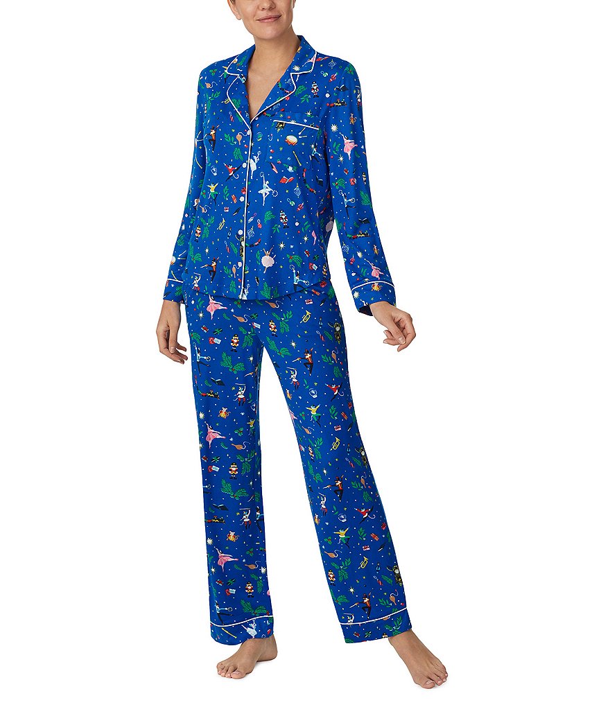 Kate Spade Pajamas Blue Holiday Christmas Print Pajama 2-pc Set