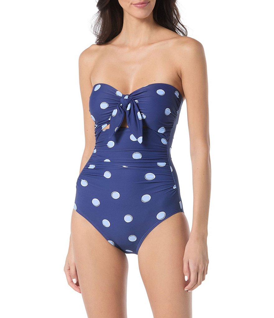 kate spade new york Downtown Dot Tie Front Cut-Out Shirred Bandeau