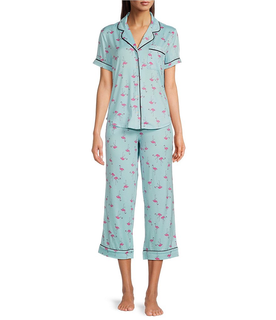 Kate Spade New York Flamingo Print Notch Collar Short Sleeve Knit Cropped Pajama Set Dillards 3115