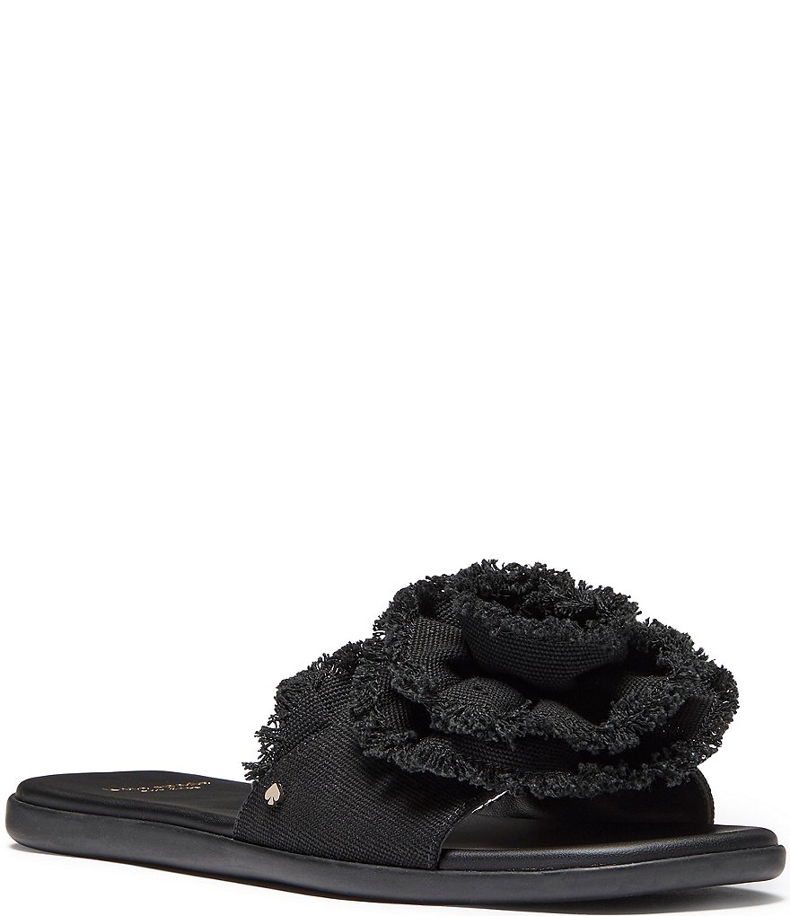 【Kate Spade New York】Flourish Canvas Flat Sandals kate spade new york Flourish Canvas Frayed Flower Flat Slide