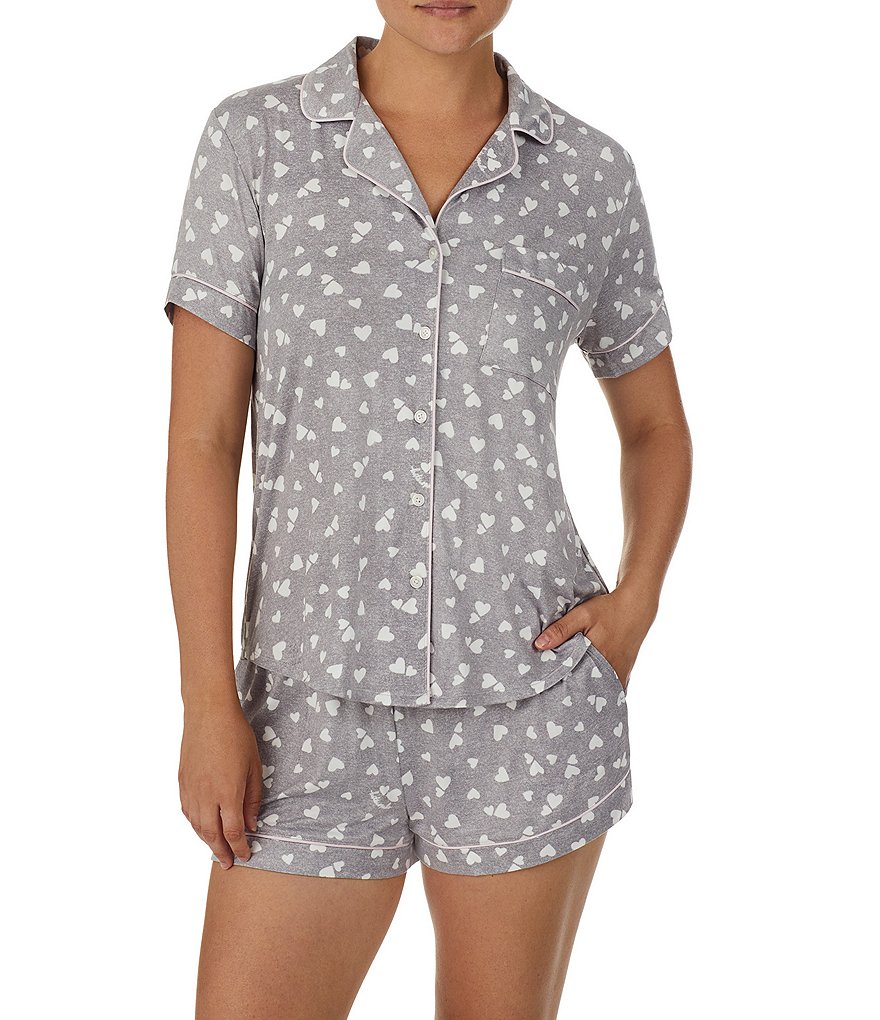 kate spade new york Heart Print Short Sleeve Notch Collar Button Front  Shorty Pajama Set