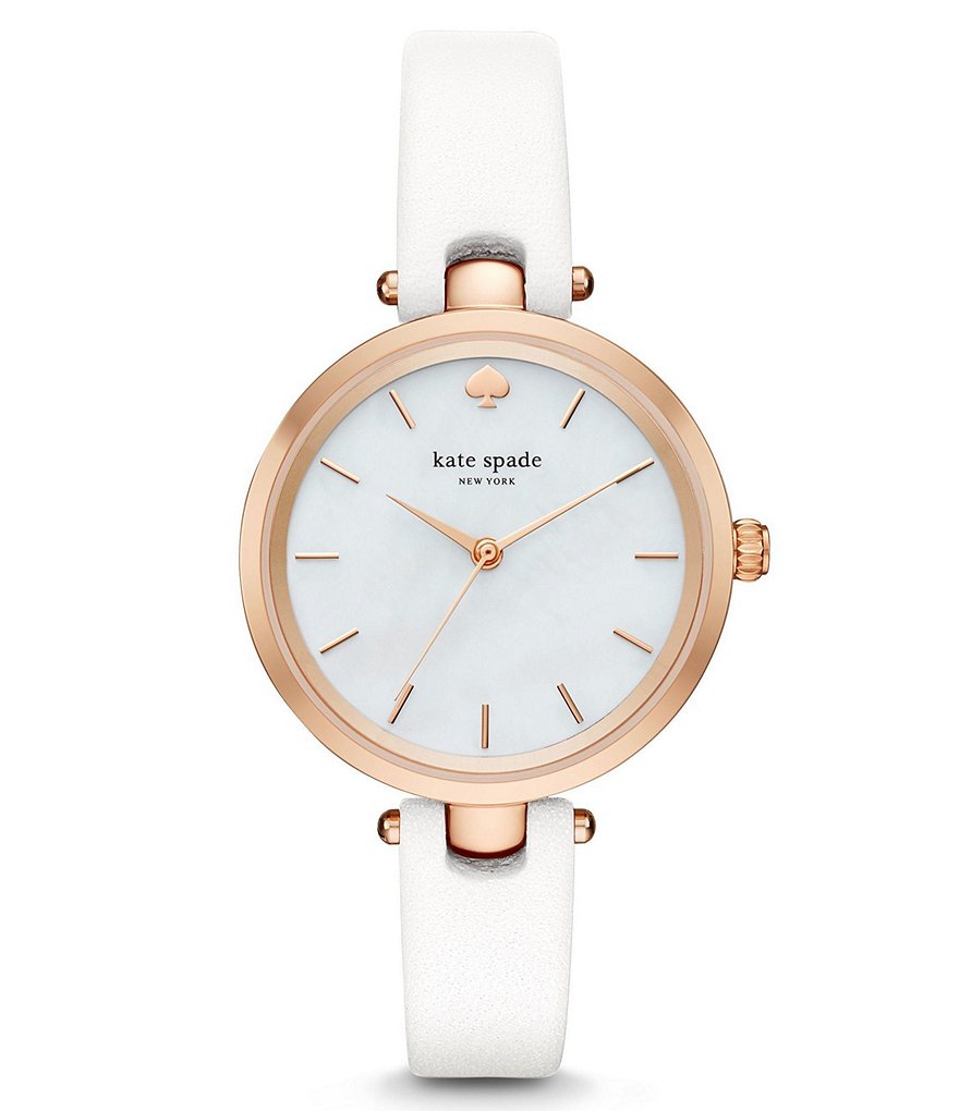 kate spade new york Holland Mother-of-Pearl Analog Leather-Strap Watch ...