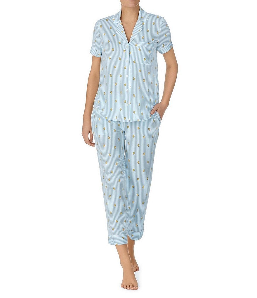 Carole Hochman Ditsy Floral Print Notch Collar Short Sleeve Knit Pajama Set