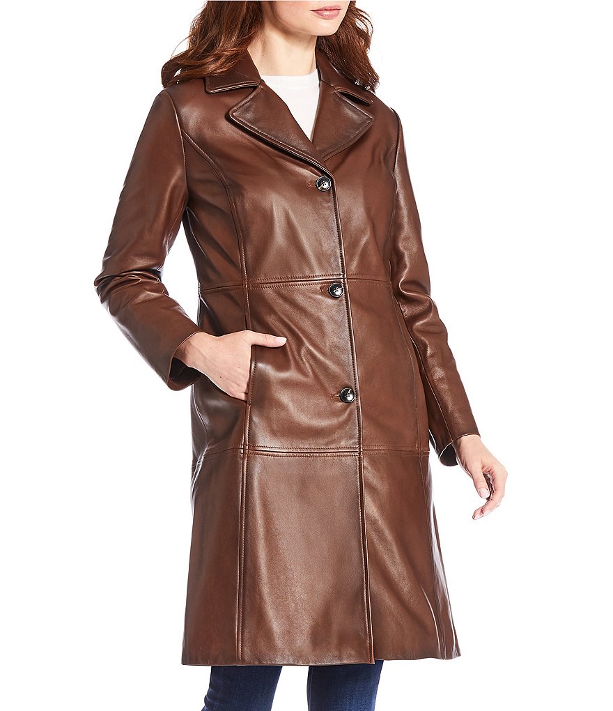 Katherine Kelly Genuine Lamb Leather Notch Collar Button Front