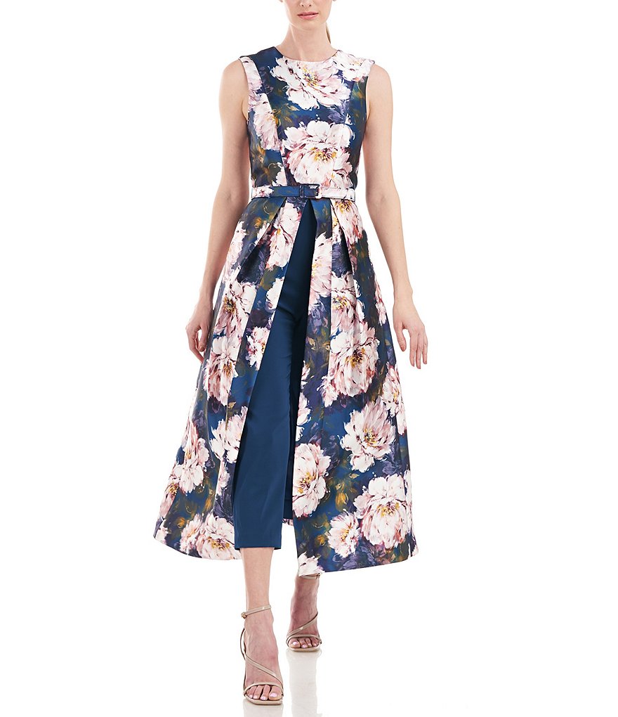 Kay Unger Floral Sleeveless Walk Thru Jumpsuit | Dillard's