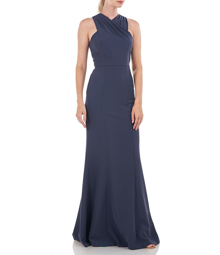 Kay Unger Stretch Sleeveless Criss Cross Halter Neck Gown | Dillard's