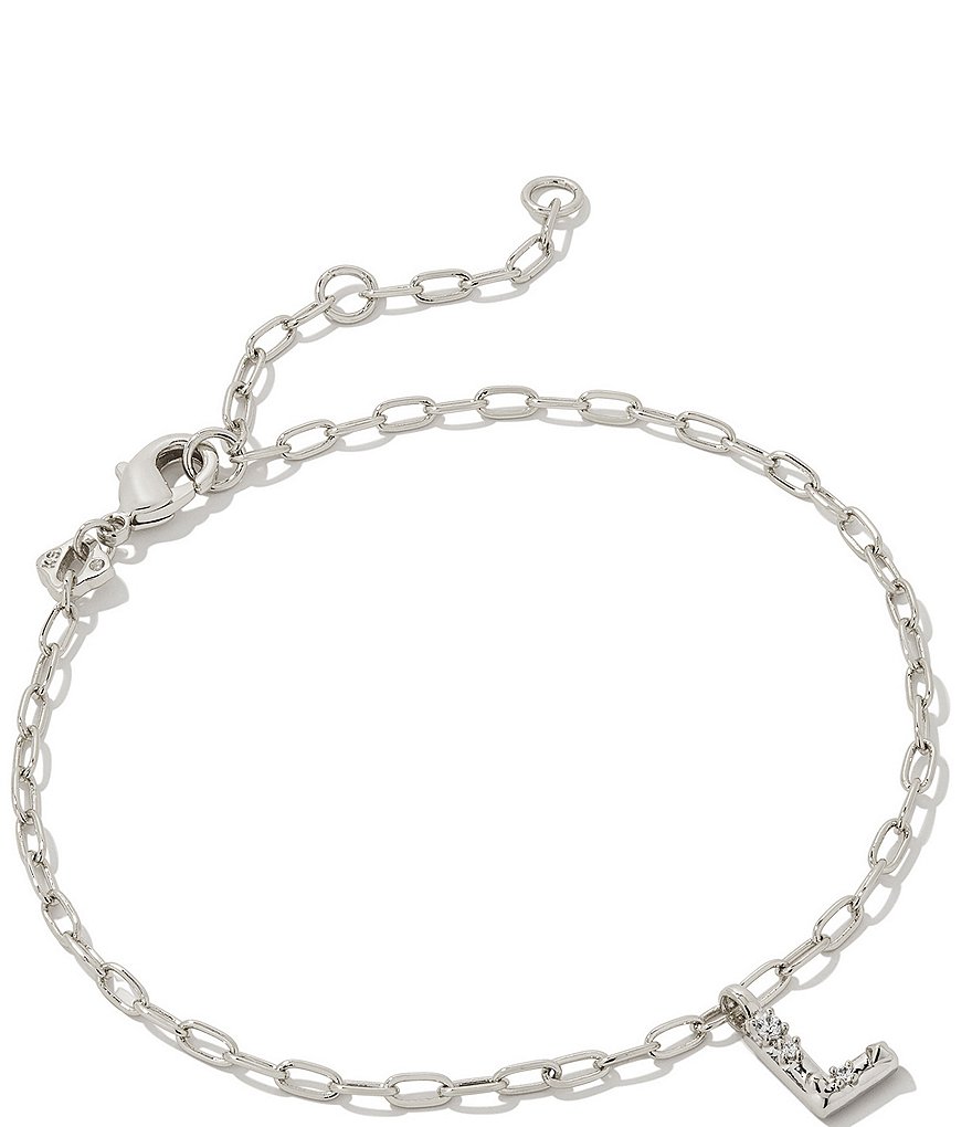 Crystal Letter B Silver Delicate Chain Bracelet in White Crystal