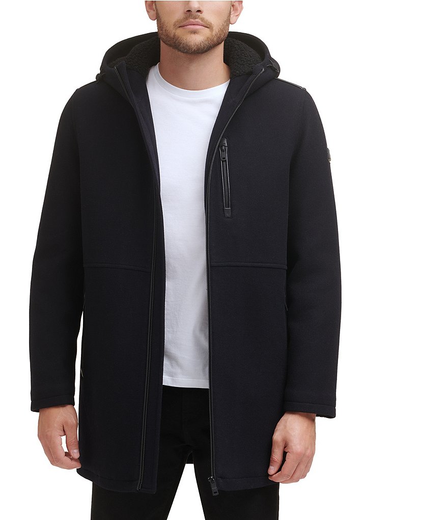 Kenneth Cole New York Double Face Wool Blend Hooded Coat