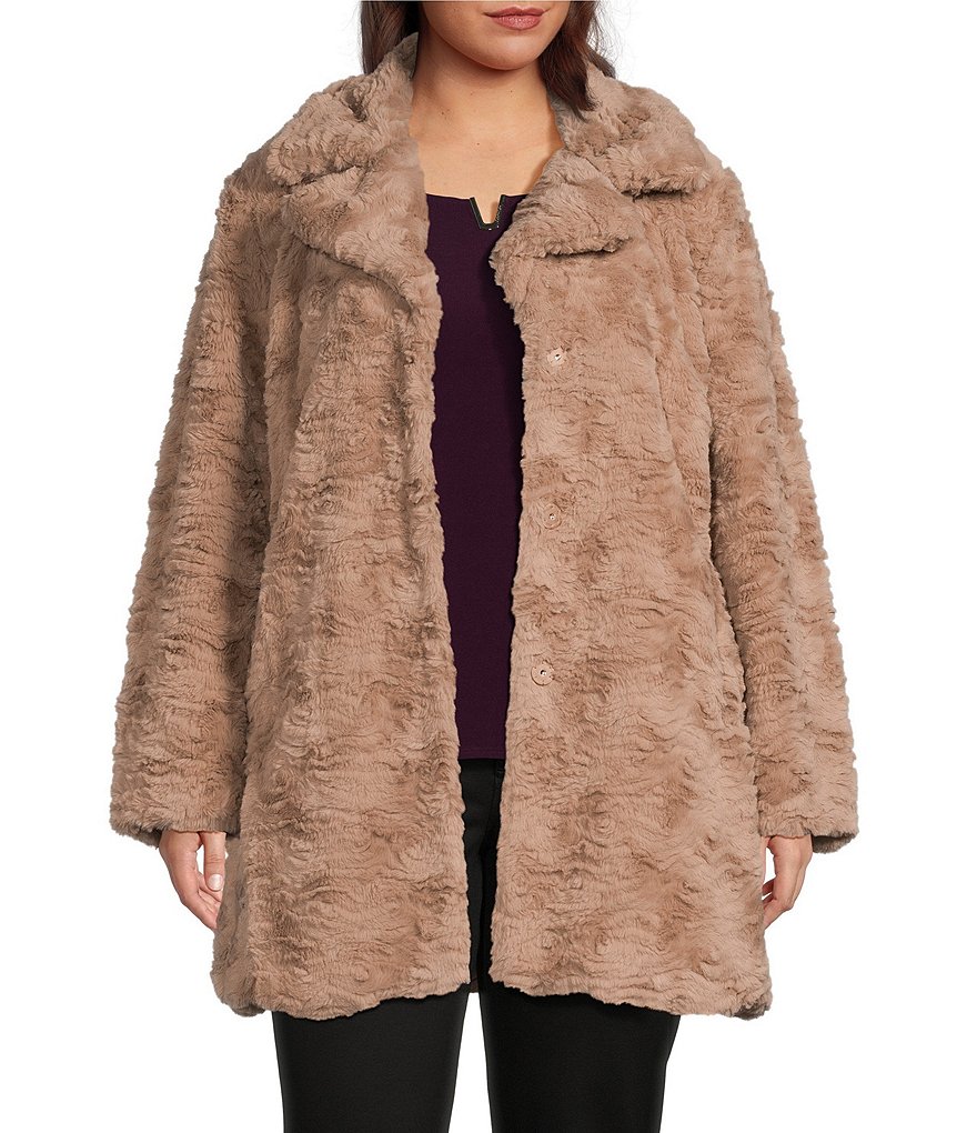 Plus size fur collar coat best sale