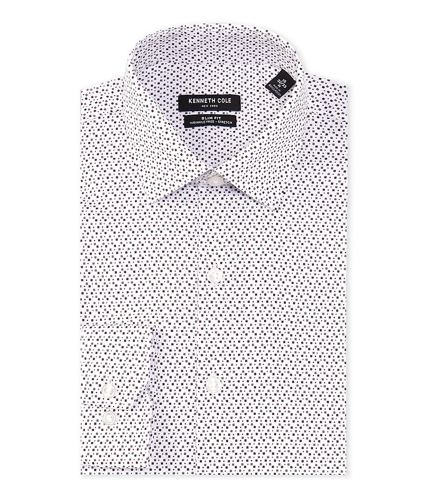 Kenneth Cole New York Slim Fit Wrinkle Free Stretch Spread Collar Dress  Shirt