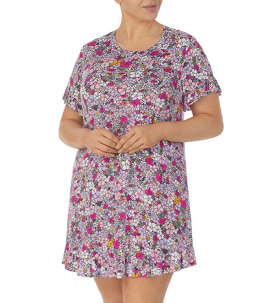 Kensie Plus Size Floral Print Short Sleeve Knit Nightshirt | Dillard's