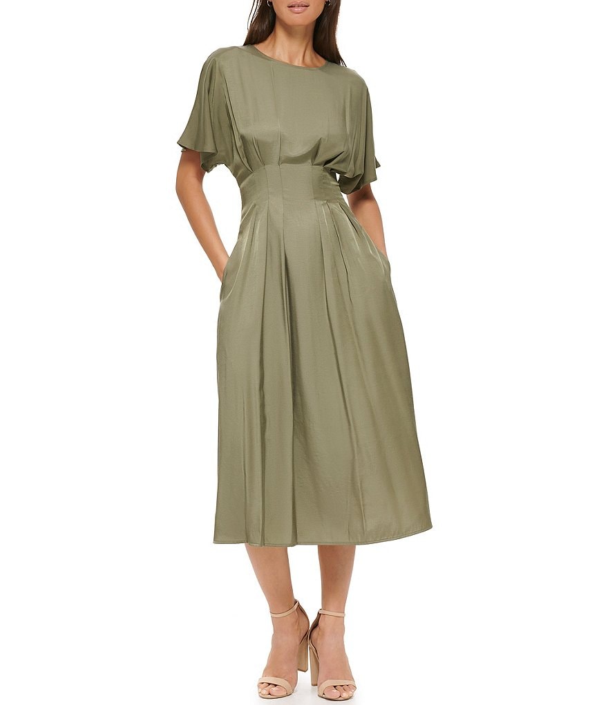 Kensie Short Sleeve Smocked Waist A-Line Midi Dress | Dillard\'s