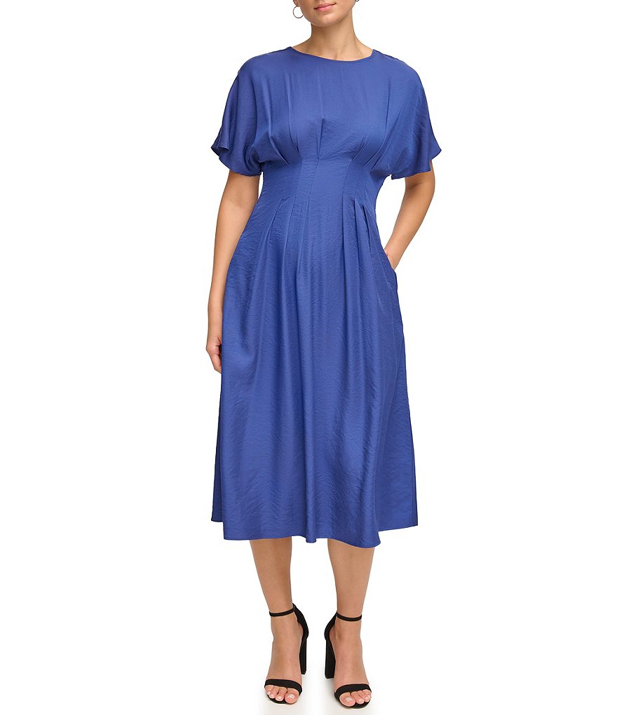 Kensie Short Sleeve Smocked Waist A-Line Midi Dress | Dillard's