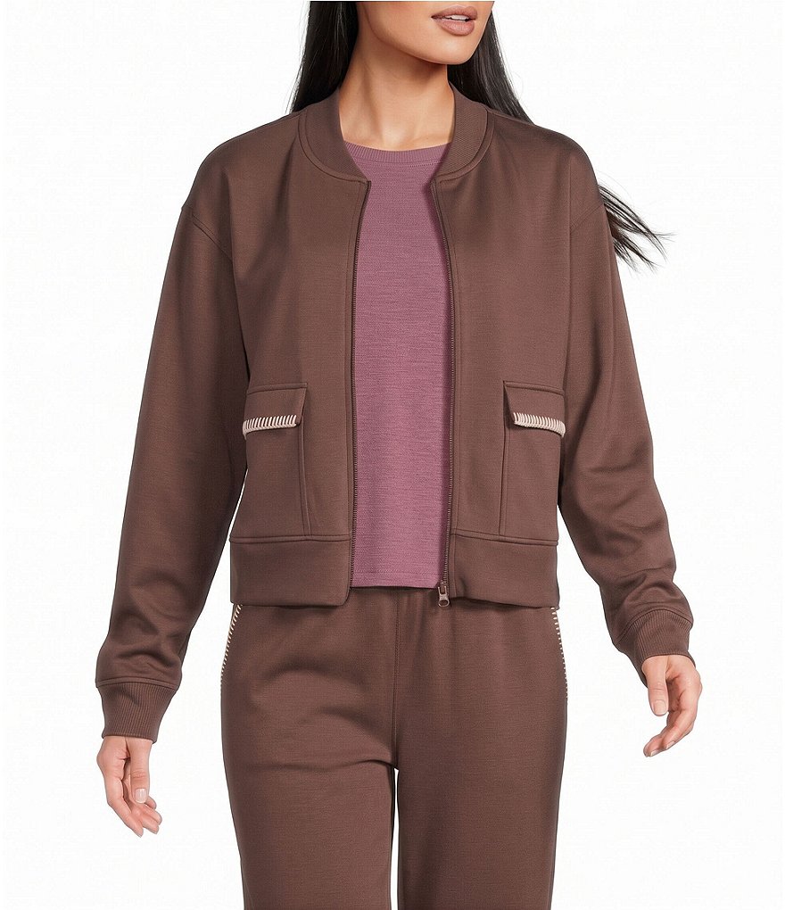 Scuba Whipstitch Embroidered Collared Long Sleeve Baseball Bomber Coordinating Jacket