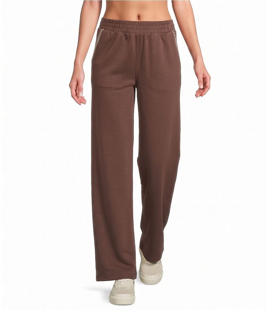 Suba Whipstitch Embroidered Wide Leg Elastic Waist Coordinating Pants