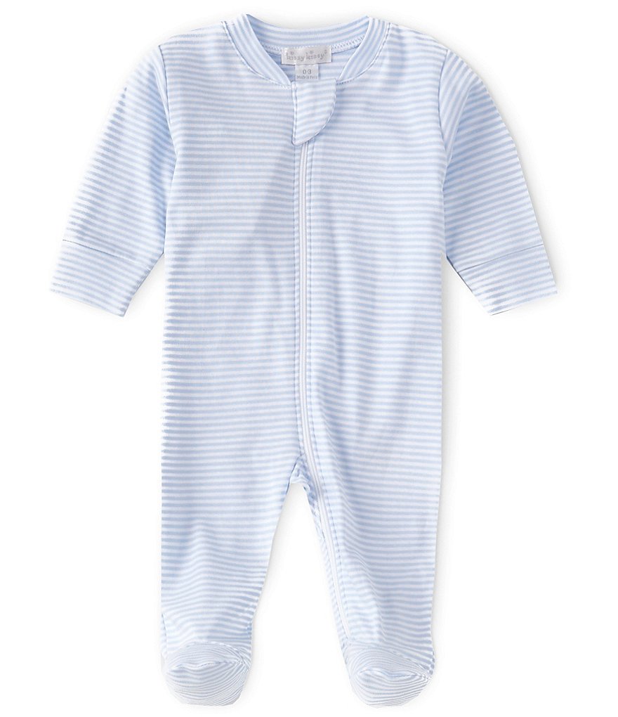 Kissy Kissy Baby Boys Newborn-9 Months Long Sleeve Simple Blue And White  Striped Zip Footie Coverall