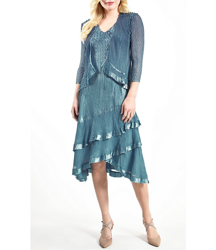 Komarov 2Piece Tiered Skirt VNeck Jacket Dress Set Dillard's