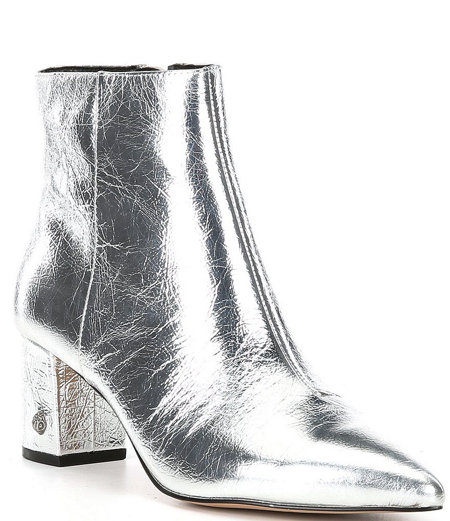 Kurt Geiger London Burlington Metallic Leather Block Heel Ankle Booties ...