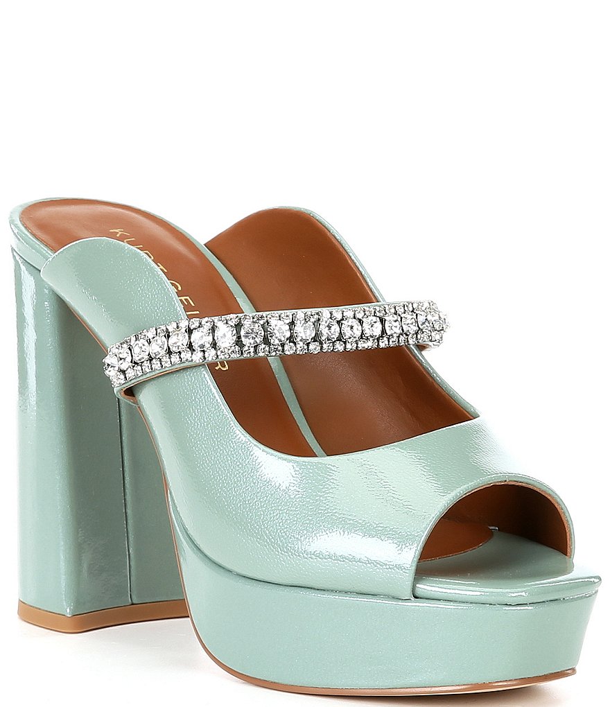 Kurt Geiger London Duke Crystal Embellished Strap Platform Peep Toe Mules |  Dillard's