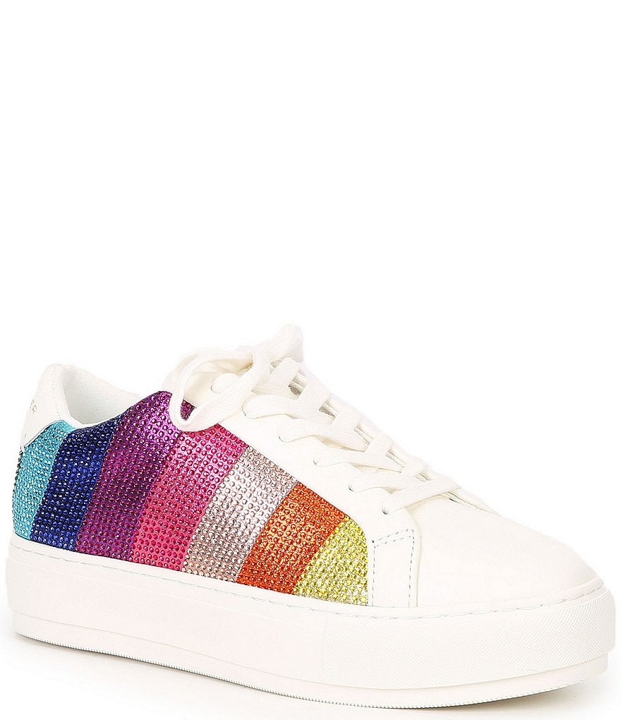 Kurt Geiger London Laney Metallic Rainbow Stripe Rhinestone Embellished ...