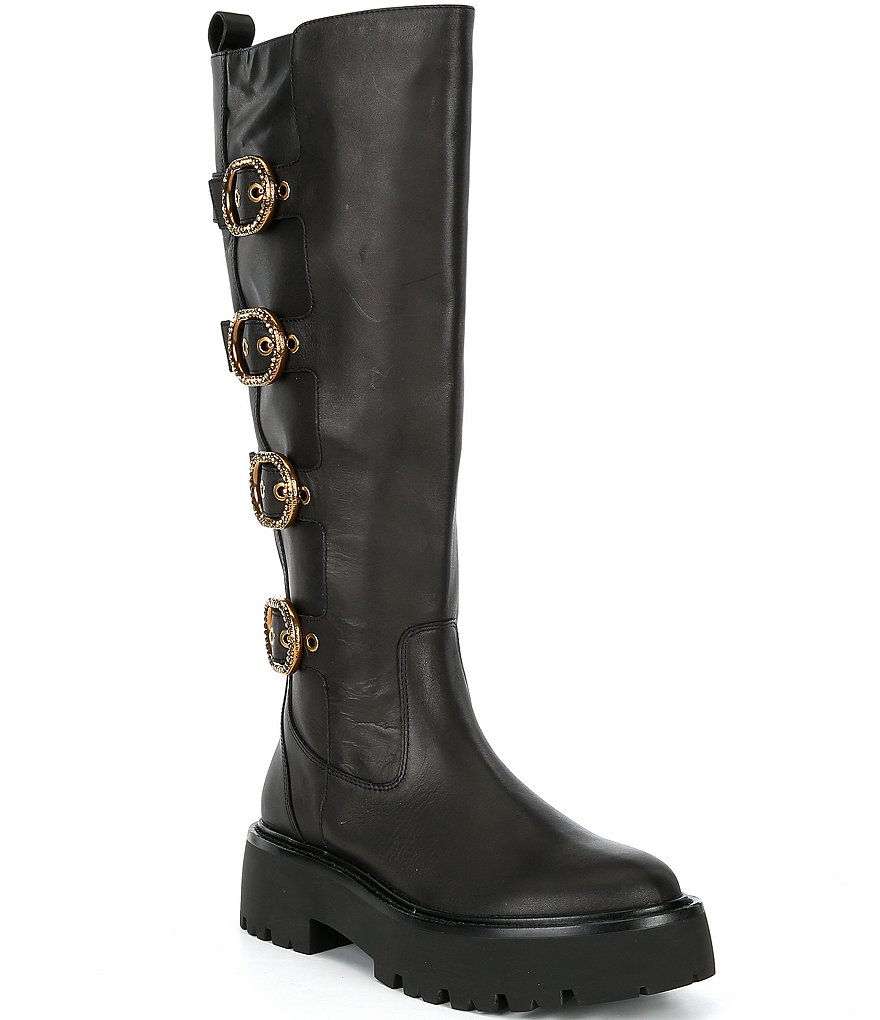 Kurt Geiger London Mayfair Leather Crystal Buckle Knee High Boots