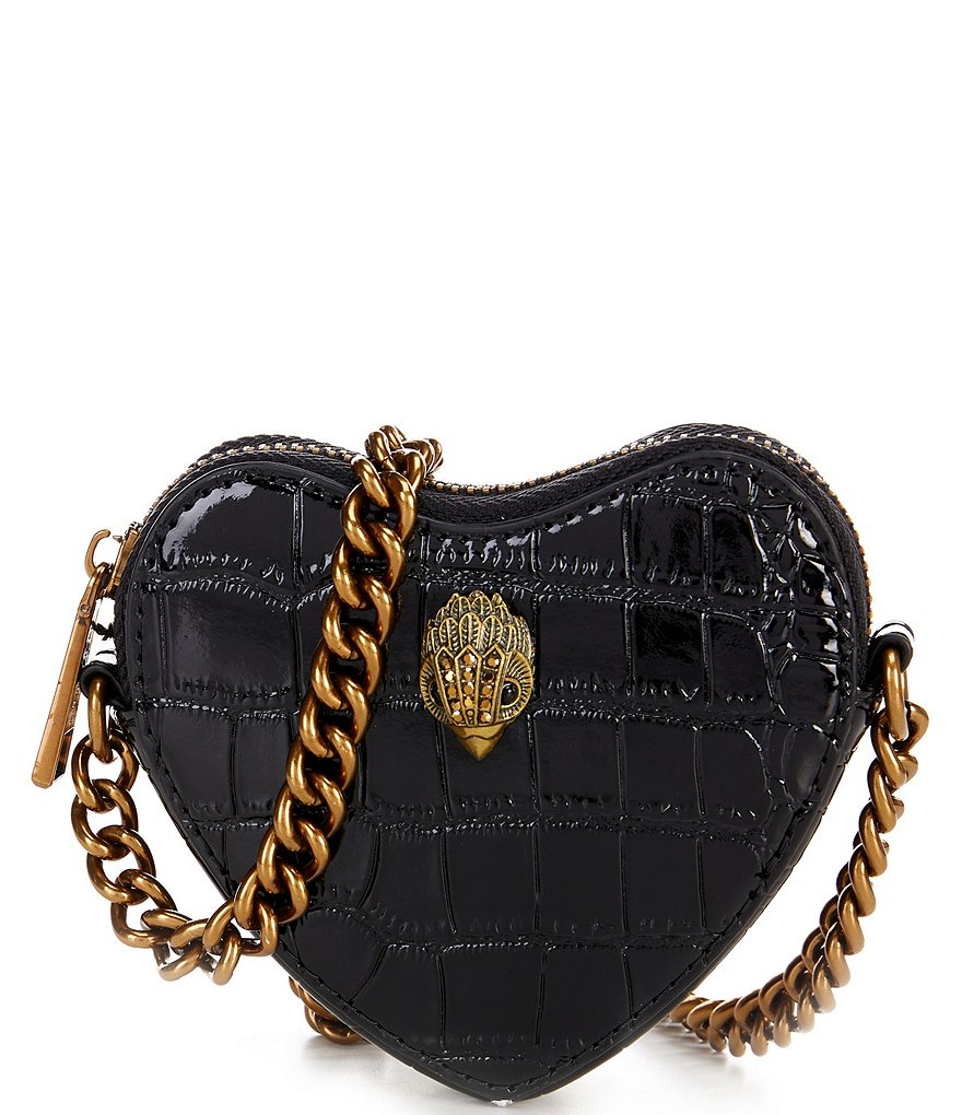 Kurt Geiger London Croco Leather Bronze Metal Heart Crossbody Bag ...