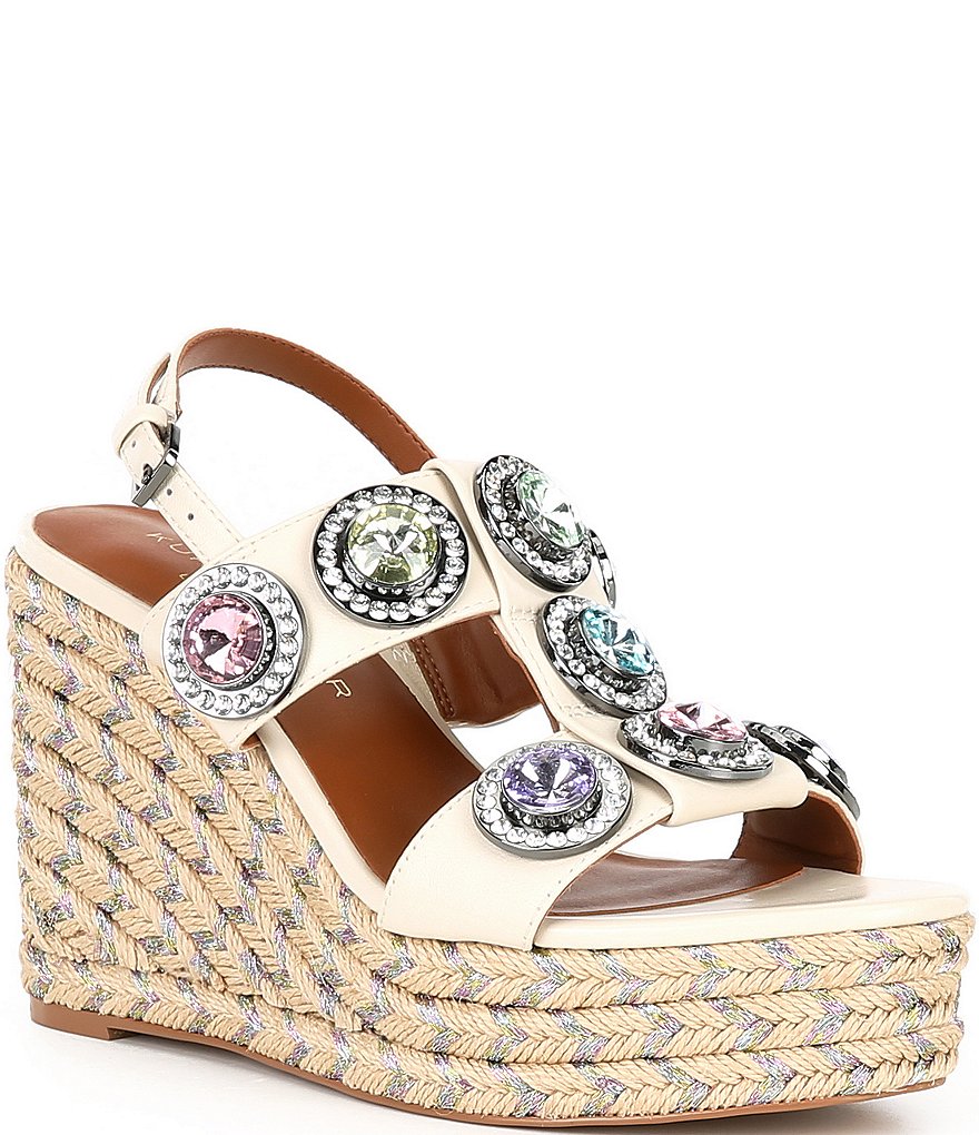 Kurt Geiger London Octavia Leather Jewel Espadrille Wedge Sandals ...