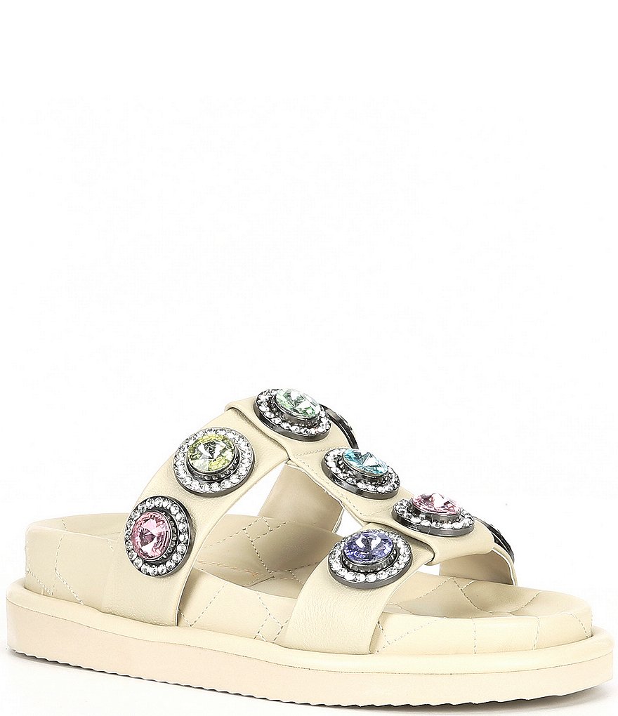 Kurt Geiger London Orson Leather Oversized Rainbow Studded Jewel Slide ...