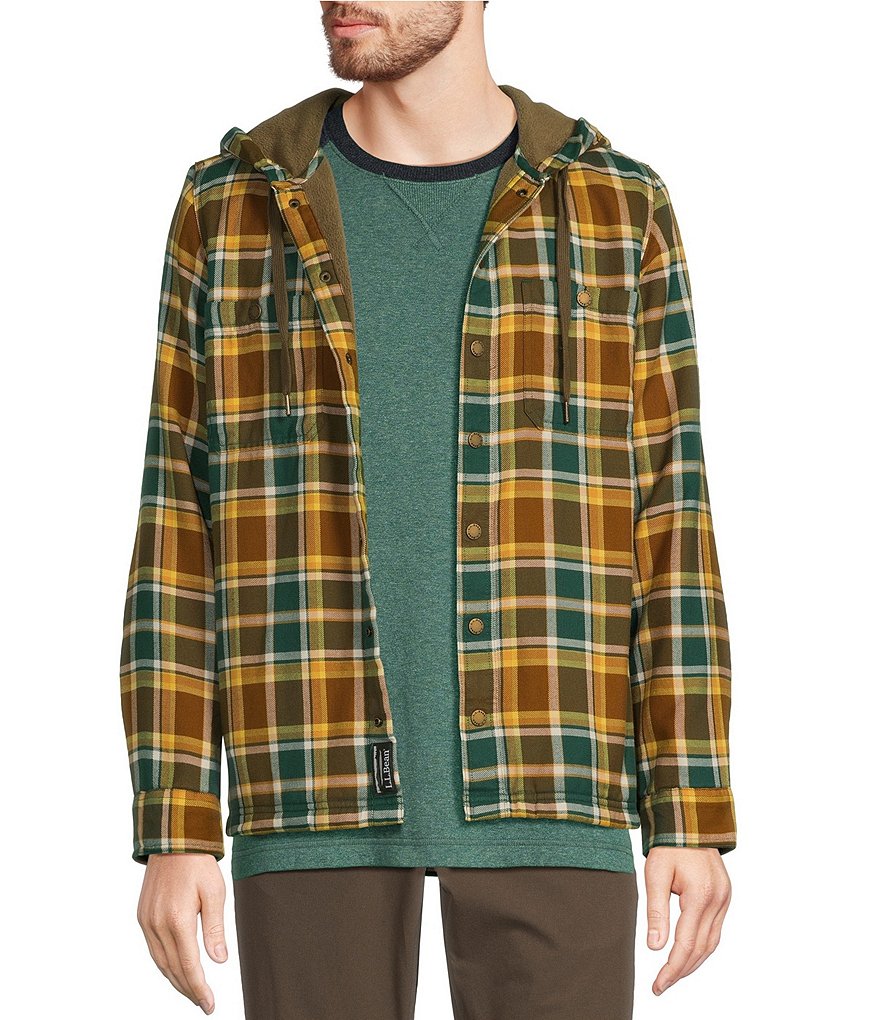 L.L.Bean Fleece-Lined Classic Flannel Full Snap-Front Hoodie
