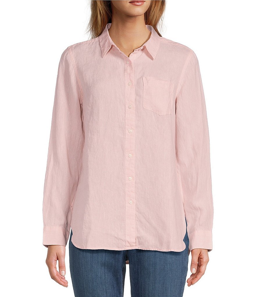 L.L.Bean Linen Long Sleeve Button Front Tunic Dillard's