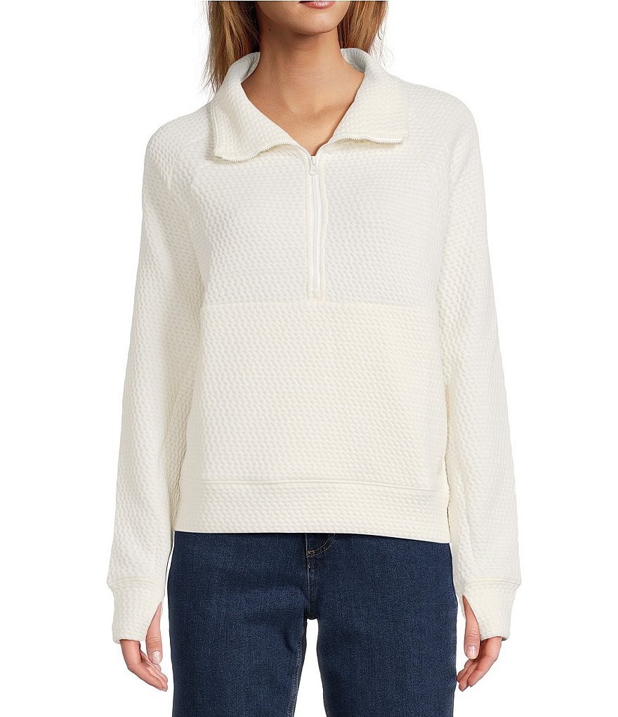 L.L.Bean Solid Ridge Knit Texture Stand Collar Oversize Fit Half