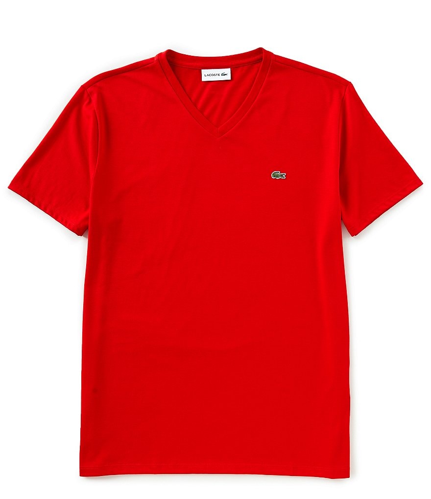 New Lacoste Men V-Neck Jersey Shirt T-Shirt Regular Fit Pima Cotton Short Sleeve 