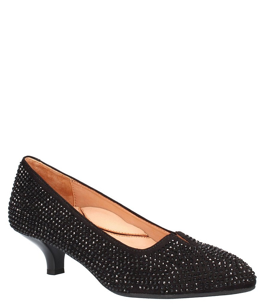 L'Amour Des Pieds Kavan Rhinestone Suede Kitten Heel Pumps