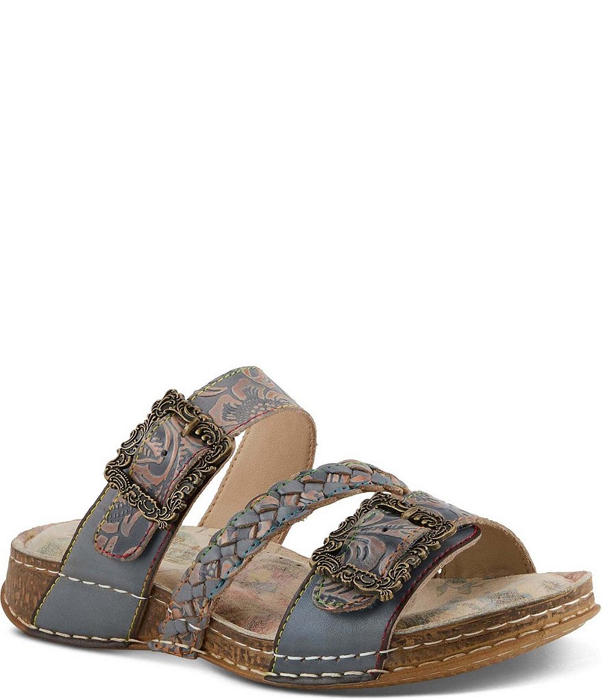 L'ARTISTE Astra Leather Buckle Hardware Slide Sandals | Dillard's