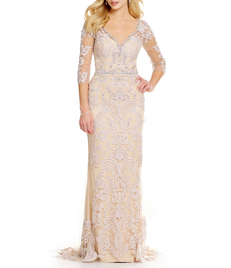 Lasting Moments Beaded Lace Gown | Dillards