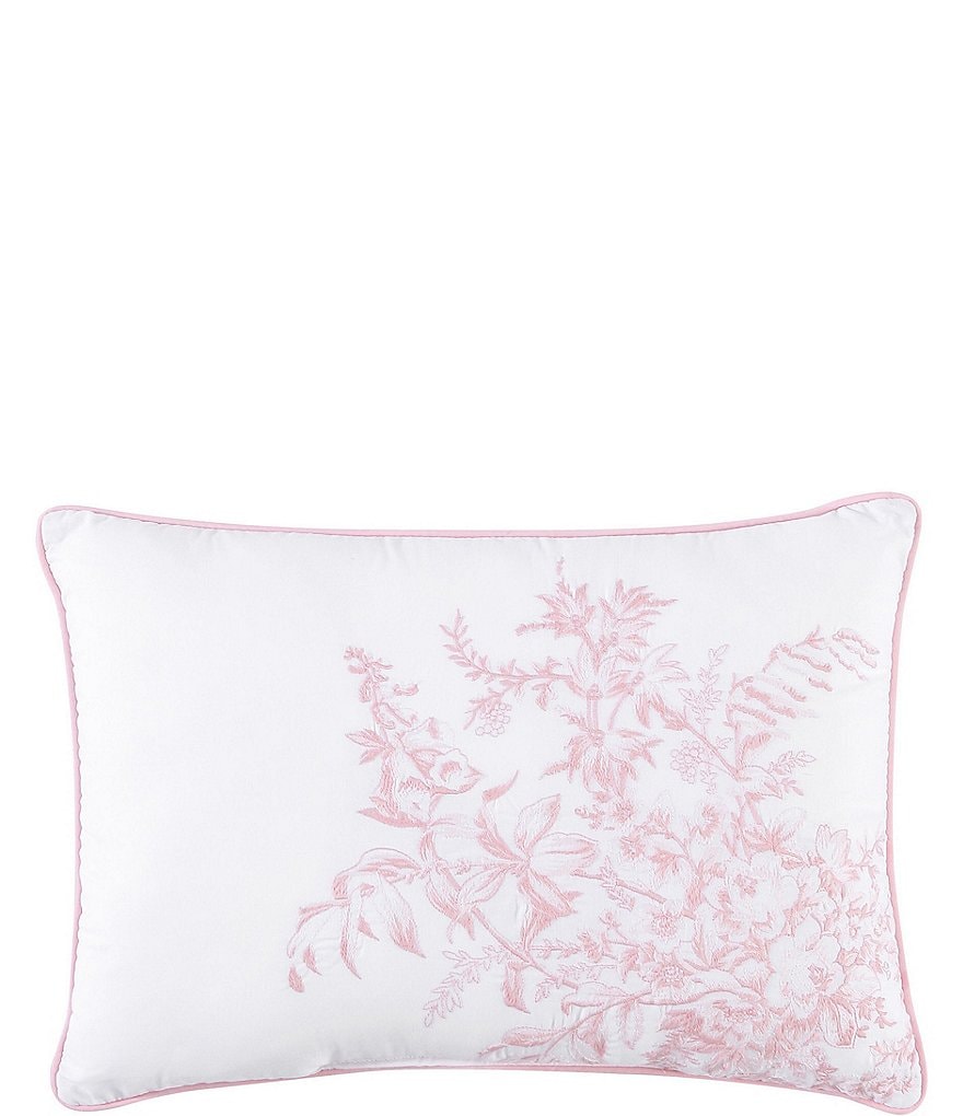 Laura Ashley Bedford Embroidered Pink Cotton Square Throw Pillow