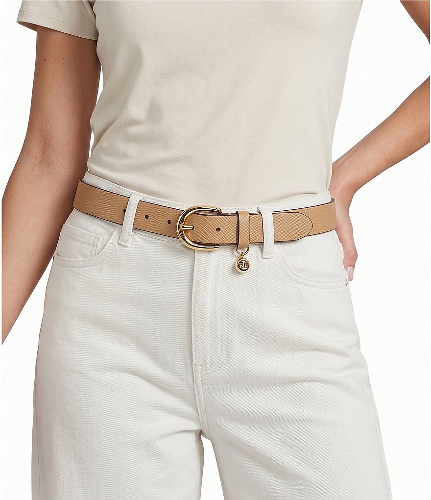 Lauren Ralph Lauren 1#double; Charm Crosshatch Leather Belt