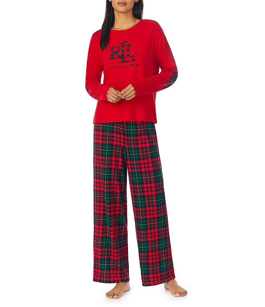 Lauren Ralph Lauren Women's Microfleece Plaid Packaged Pajamas Set