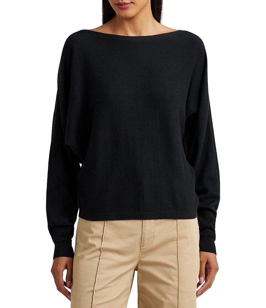 Lauren Ralph Lauren Knit Cotton Blend Boat Neck Long Sleeve